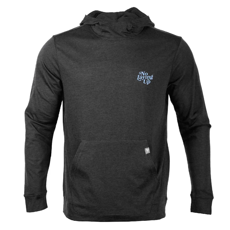 NLU x Levelwear Lightweight Hoodie | Heather Charcoal w/ Windsor blue Friendly Skies logo