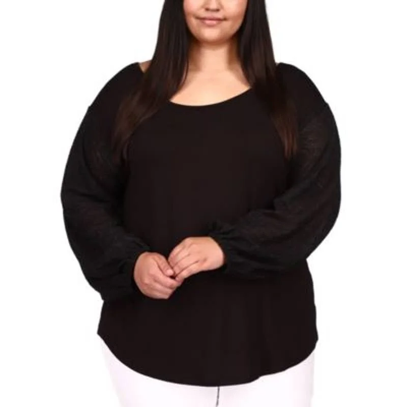 Michael Kors Women's Black Long Sleeve Crochet Blouse