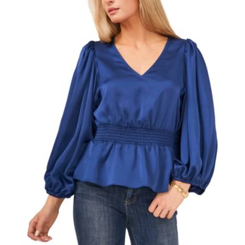 Vince Camuto Women's Deep Blue Long Sleeve Peplum Blouse