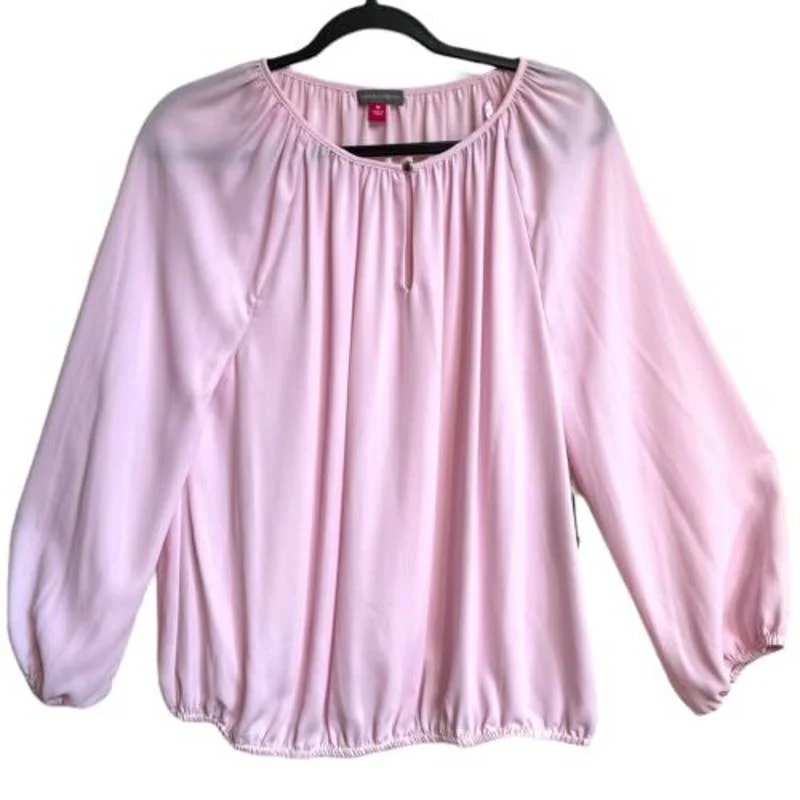 Vince Camuto Women's Pale Pink Long Sleeve Blouse w/ Button Keyhole Accent