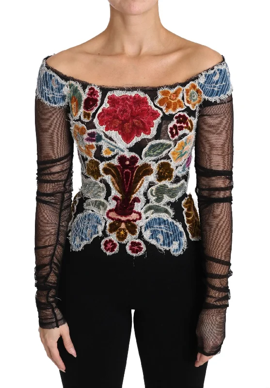 Dolce & Gabbana Elegant Floral Applique Long Sleeve Top