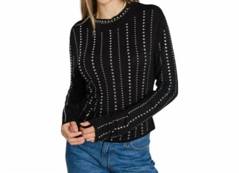 Embellished Mock Neck Long Sleeve Top In Black