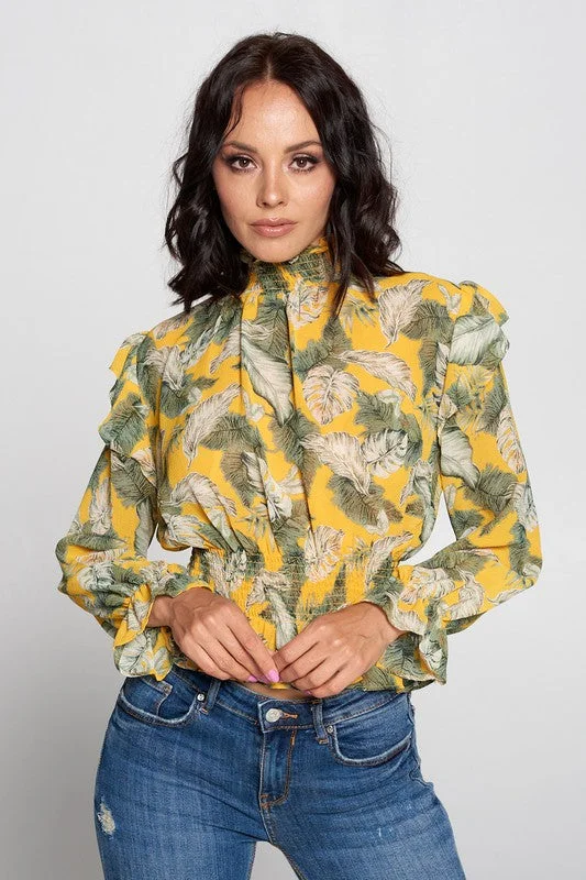 Florence, Long sleeve ruffle detail smocked floral top