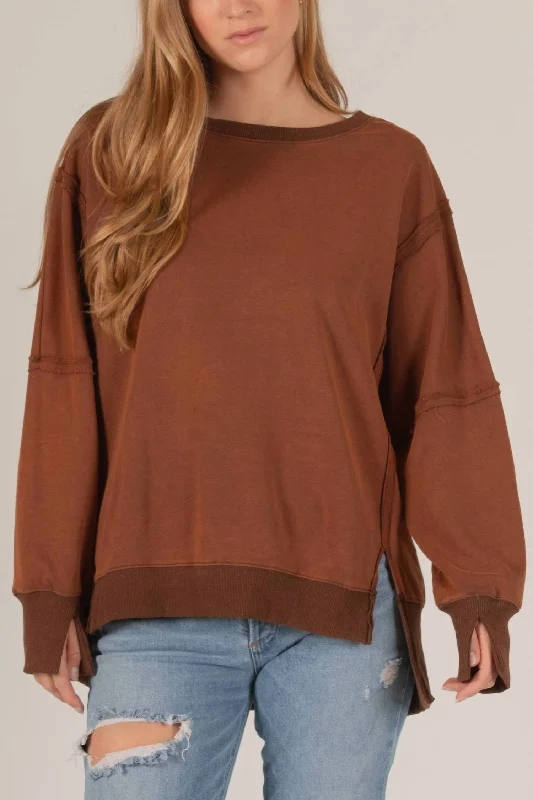 French Terry Long Sleeve Top In Chocolate