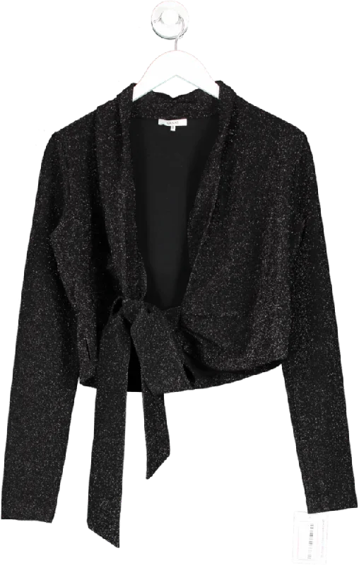 Ganni Black Long Sleeve Wrap Baxter Top UK 10