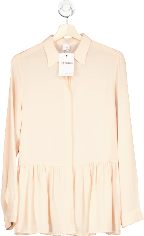 Iris & Ink Beige Silk Long Sleeve Blouse UK 10