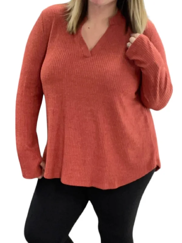 Long Sleeve With Thumbholes Gabby Top In Rust