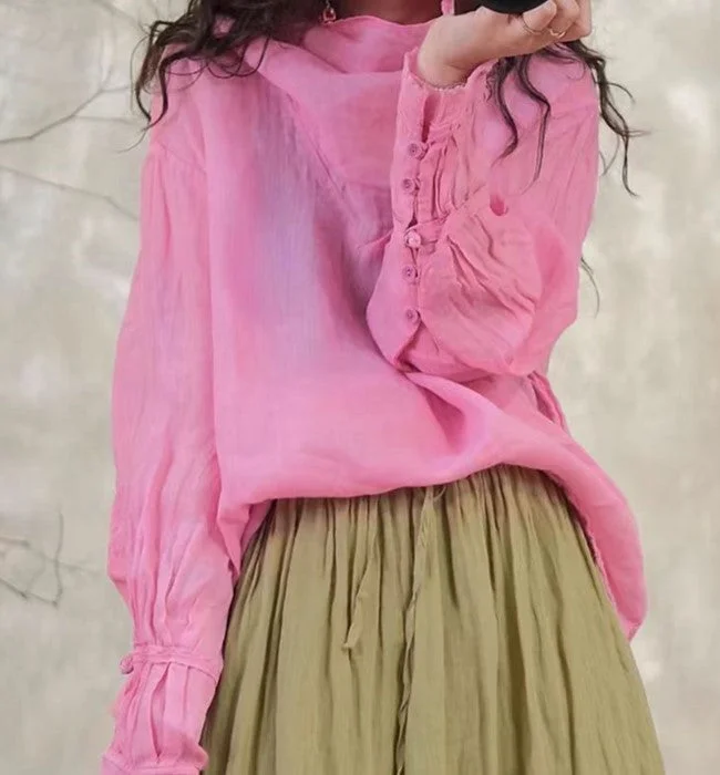 Long Sleeve Women Linen Tops 6278