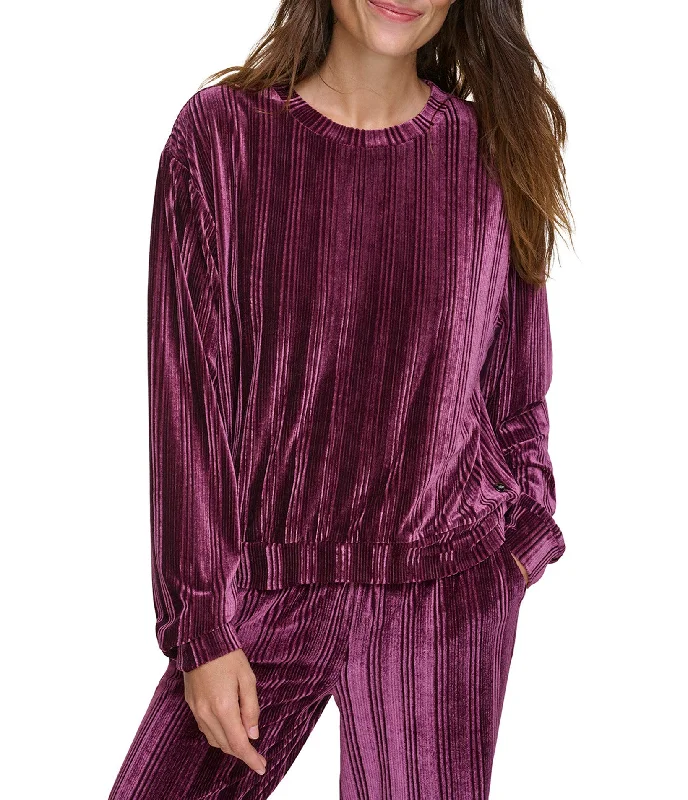 Ribbed Velvet Round Neck Long Sleeve Top