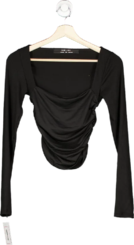 Silence+Noise Black Long Sleeve Ruched Top UK M