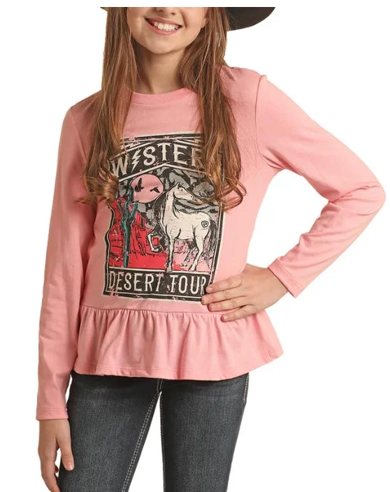 Girls Pink Long Sleeve Horse Print Tee