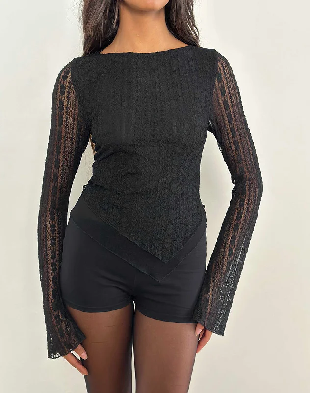 Malakai Long Sleeve Top in Lace Black